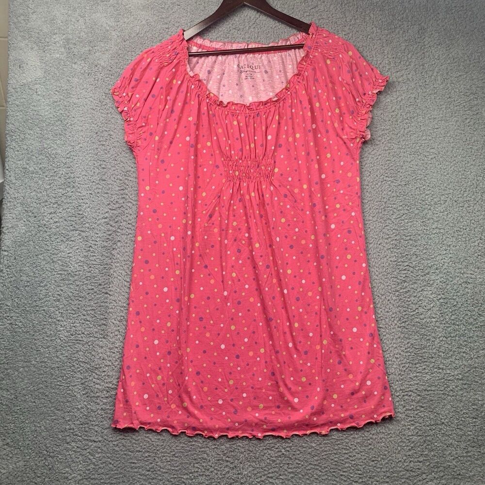 Cacique Sleepwear Womens 14/16 Pink Polka Dot Nightgown Cotton Comfy Modest